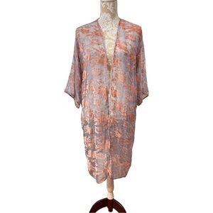 Woven Heart Kimono Cardigan Rose Velvet Burnout Boho Festival Lavender Pink